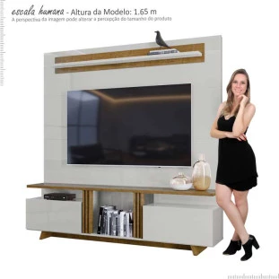 Home Sala Para TV Até 60 Pol Zafira Lukaliam Off White/Canela
