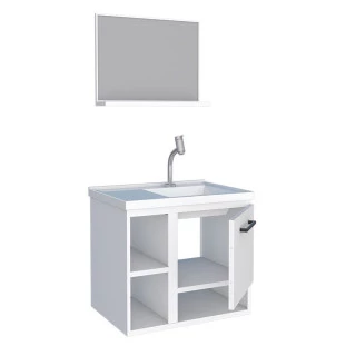 Conjunto Para Banheiro Aço Gabinete e Espelho Lichia 60 Cozimax Branco