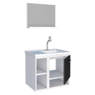 Conjunto Para Banheiro Aço Gabinete e Espelho Lichia 60 Cozimax Branco/Preto