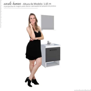 Conjunto Para Banheiro Aço Gabinete e Espelho Pitanga Mais 40 Cozimax Branco/Preto