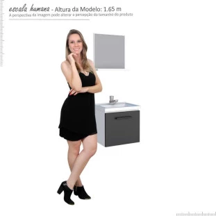 Conjunto Para Banheiro Aço Gabinete e Espelho Pitanga 40 Cozimax Branco/Preto