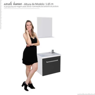 Conjunto Para Banheiro Madeira Gabinete e Espelho Ágata 45 Cozimax Branco/Preto