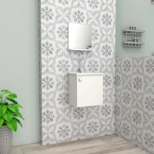 Conjunto Para Banheiro Aço Gabinete e Espelho Cacau 40 Cozimax Branco