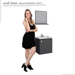 Conjunto Para Banheiro Aço Gabinete e Espelho Cacau 40 Cozimax Preto