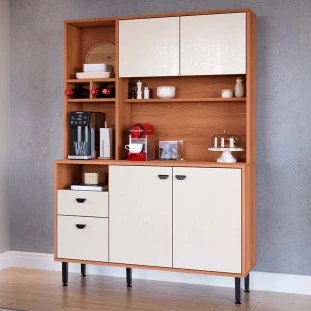 Kit Cozinha Compacta Completa 120x180cm 4 Portas 2 Gavetas Agata 1.2 Lukaliam Jequitiba/Areia