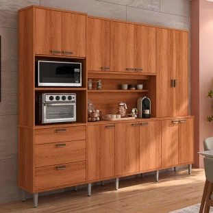 Cozinha Grande Completa 255x220cm 12 Portas 3 Gavetas Pulse 2.6 Lukaliam Jequitiba