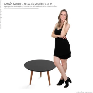 Mesa de Centro Retrô Pés Palito Luna 59 x 59 x 32 Patrimar Preto