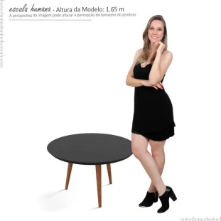 Mesa de Centro Redonda Retrô Pés Palito Luna 67 x 67 x 35 Patrimar Preto