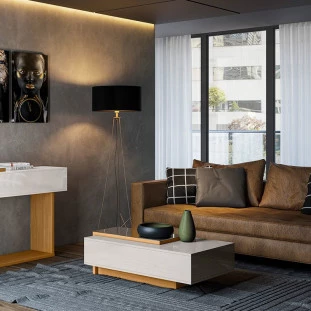 Mesa de Centro Com Espelho Milão Lukaliam Off White/Tauari