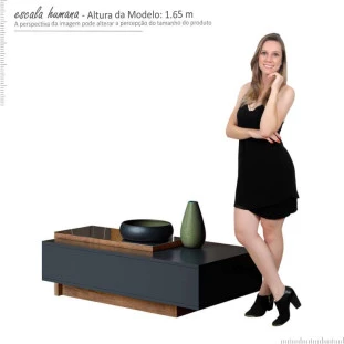 Mesa de Centro Com Espelho Milão Lukaliam Preto/Amêndoa