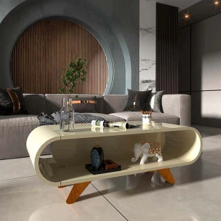 Mesa de Centro Design Exclusivo Nobre Pés de Madeira Gelius Off White