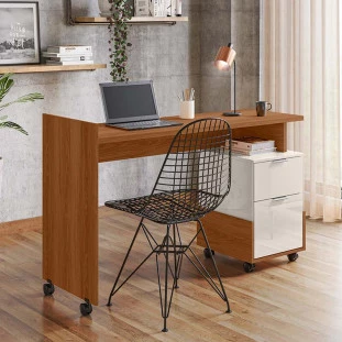 Mesa Para Escritório Estudos 2 Gavetas 138cm Alessa M1 Lukaliam Jequitiba/Off White