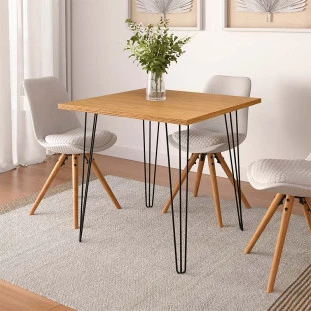 Mesa de Jantar Quadrada 80x80 Pés Ferro Wood EAX Móveis Naturale