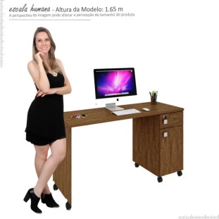 Mesa Para Computador Office Malta Lukaliam Amêndoa