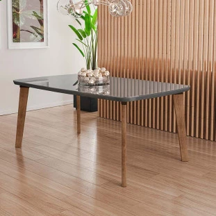 Mesa de Jantar Retrô Tampo Vidro 120x90x78 Pés Oblongo Jade RV Móveis Grafite