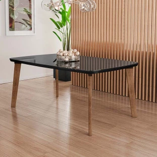 Mesa de Jantar Retrô Tampo Vidro 120x90x78 Pés Oblongo Jade RV Móveis Preto