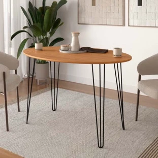 Mesa de Jantar Oval 120x80 Pés Ferro Wood EAX Móveis Naturale