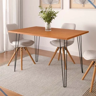 Mesa de Jantar Retangular 120x80 Pés Ferro Wood EAX Móveis Naturale