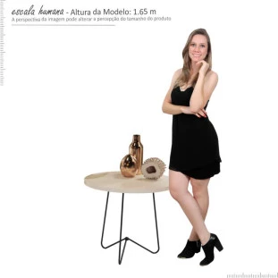 Mesa Lateral 60x60 Pés de Ferro 8005 JB Bechara Pérola/Preto