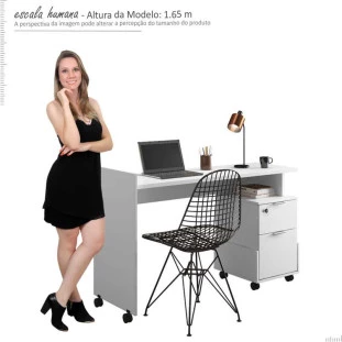 Mesa Para Escritório Estudos 2 Gavetas 138cm Alessa M1 Lukaliam Branco