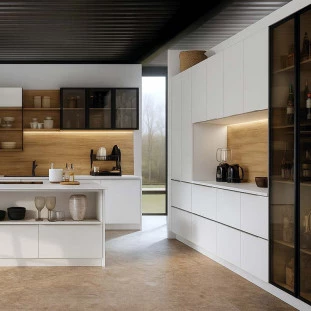 Módulo Armário Aéreo 68x120x56cm 3 Portas Vidro Reflecta Cozinha Modulada Robel Branco
