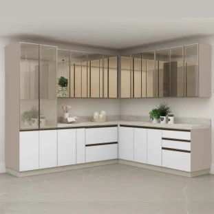 Armário Aéreo Canto Reto 68x100x36 Vidro Reflecta Cozinha Modulada Robel Fendi