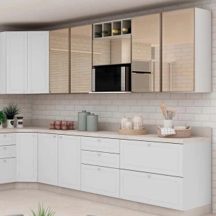 Módulo Armário Aéreo 88x60X34cm 2 Portas Vidro Reflecta Cozinha Modulada Robel Branco
