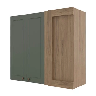 Módulo Armário Aéreo Canto Reto 88x100x34cm 100% MDF Cozinha Provence Robel Hanover/Salvia Matte