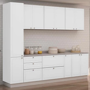 Módulo Paneleiro 208x40x56cm 2 Portas 100% MDF Cozinha Provence Robel Branco/Branco Matte