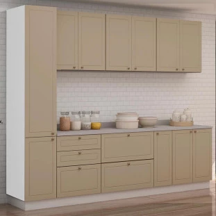 Módulo Paneleiro 208x40x56cm 2 Portas 100% MDF Cozinha Provence Robel Branco/Fendi Matte
