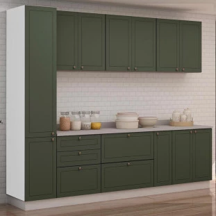 Módulo Paneleiro 208x40x56cm 2 Portas 100% MDF Cozinha Provence Robel Branco/Salvia Matte
