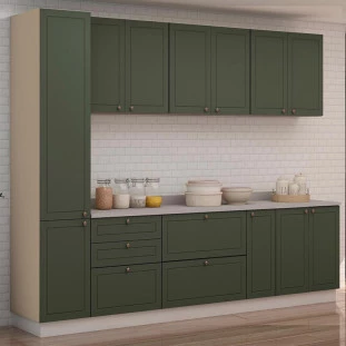 Módulo Paneleiro 208x40x56cm 2 Portas 100% MDF Cozinha Provence Robel Fendi/Salvia Matte