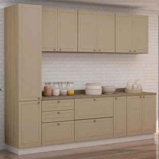 Módulo Paneleiro 208x40x56cm 2 Portas 100% MDF Cozinha Provence Robel Hanover/Fendi Matte