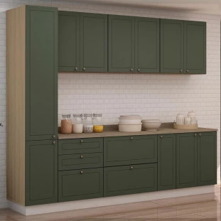Módulo Paneleiro 208x40x56cm 2 Portas 100% MDF Cozinha Provence Robel Hanover/Salvia Matte