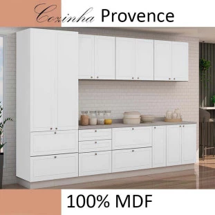 Módulo Paneleiro 172x70x56cm 2 Portas 2 Gavetas 100% MDF Cozinha Provence Robel Branco/Branco Matte