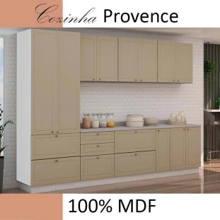 Módulo Paneleiro 172x70x56cm 2 Portas 2 Gavetas 100% MDF Cozinha Provence Robel Branco/Fendi Matte