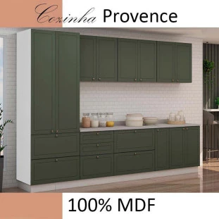 Módulo Paneleiro 172x70x56cm 2 Portas 2 Gavetas 100% MDF Cozinha Provence Robel Branco/Salvia Matte