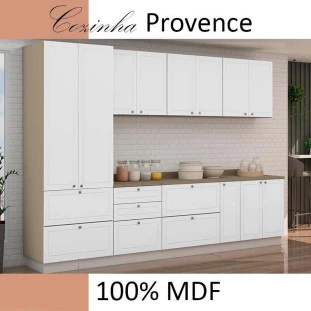 Módulo Paneleiro 172x70x56cm 2 Portas 2 Gavetas 100% MDF Cozinha Provence Robel Fendi/Branco Matte