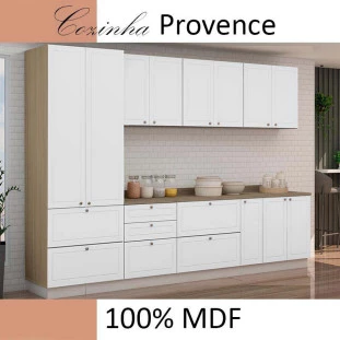 Módulo Paneleiro 172x70x56cm 2 Portas 2 Gavetas 100% MDF Cozinha Provence Robel Hanover/Branco Matte