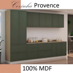 Módulo Paneleiro 172x70x56cm 2 Portas 2 Gavetas 100% MDF Cozinha Provence Robel Hanover/Salvia Matte