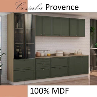 Módulo Paneleiro 172x70x56cm 2G 2P Vidro Reflecta Cozinha Provence Robel Hanover/Salvia Matte