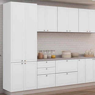 Módulo Paneleiro 208x70x56cm 4 Portas 100% MDF Cozinha Provence Robel Branco/Branco Matte