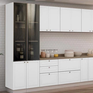 Módulo Paneleiro 208x70x56cm 4P Com Vidro Reflecta Cozinha Provence Robel Branco/Branco Matte