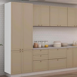 Módulo Paneleiro 208x70x56cm 4 Portas 100% MDF Cozinha Provence Robel Branco/Fendi Matte
