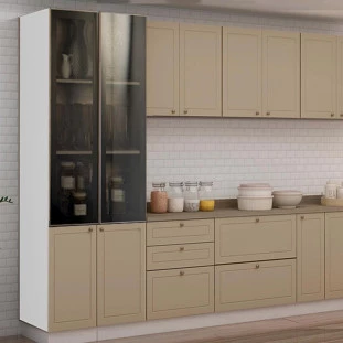 Módulo Paneleiro 208x70x56cm 4P Com Vidro Reflecta Cozinha Provence Robel Branco/Fendi Matte