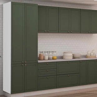 Módulo Paneleiro 208x70x56cm 4 Portas 100% MDF Cozinha Provence Robel Branco/Salvia Matte