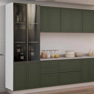 Módulo Paneleiro 208x70x56cm 4P Com Vidro Reflecta Cozinha Provence Robel Branco/Salvia Matte