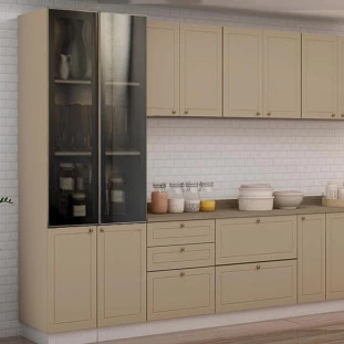 Módulo Paneleiro 208x70x56cm 4P Com Vidro Reflecta Cozinha Provence Robel Fendi/Fendi Matte
