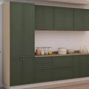 Módulo Paneleiro 208x70x56cm 4 Portas 100% MDF Cozinha Provence Robel Fendi/Salvia Matte