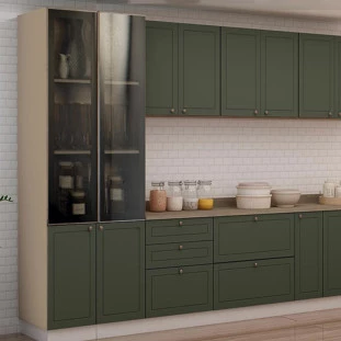 Módulo Paneleiro 208x70x56cm 4P Com Vidro Reflecta Cozinha Provence Robel Fendi/Salvia Matte